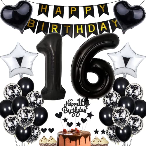 Jrzyhi Luftballon 16. Geburtstag Dekoration,Party Deko Schwarz Tortendeko Geburtstag 16 Jahre Junge,16 Geburtstag Mädchen Junge,Tortendeko 16. Geburtstag Junge Mädchen,Geburtstagsdeko 16 Jahre Mädchen Jrzyhi Luftballon 16. Geburtstag Dekoration,Party Deko Schwarz Tortendeko Geburtstag 16 Jahre Junge,16 Geburtstag Mädchen Junge,Tortendeko 16. Geburtstag Junge Mädchen,Geburtstagsdeko 16 Jahre Mädchen von Jrzyhi