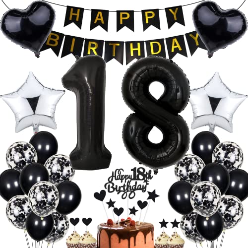 Jrzyhi Luftballon 18. Geburtstag Dekoration - Party Deko Schwarz Tortendeko für Junge und Mädchen - Geburtstagsdeko 18 Jahre Jrzyhi Luftballon 18. Geburtstag Dekoration - Party Deko Schwarz Tortendeko für Junge und Mädchen - Geburtstagsdeko 18 Jahre von Jrzyhi