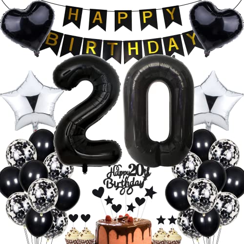 Jrzyhi Luftballon 20. Geburtstag Dekoration,Party Deko Schwarz Tortendeko Geburtstag 20 Jahre Männer,20 Geburtstag Frauen Männer,Tortendeko 20. Geburtstag Mann Frauen,Geburtstagsdeko 20 Jahre Frauen Jrzyhi Luftballon 20. Geburtstag Dekoration,Party Deko Schwarz Tortendeko Geburtstag 20 Jahre Männer,20 Geburtstag Frauen Männer,Tortendeko 20. Geburtstag Mann Frauen,Geburtstagsdeko 20 Jahre Frauen von Jrzyhi