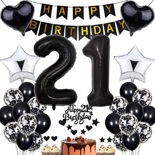 Jrzyhi Luftballon 21. Geburtstag Dekoration - Party Deko Schwarz Tortendeko für Männer und Frauen - Geburtstagsdeko 21 Jahre Jrzyhi Luftballon 21. Geburtstag Dekoration - Party Deko Schwarz Tortendeko für Männer und Frauen - Geburtstagsdeko 21 Jahre von Jrzyhi