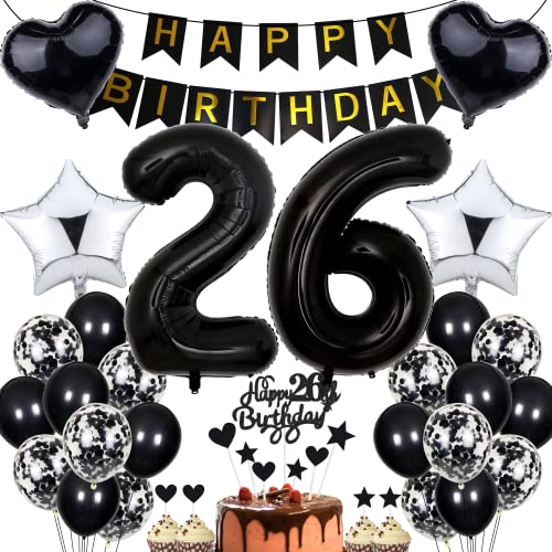 Jrzyhi Luftballon 26. Geburtstag Dekoration - Party Deko Schwarz Tortendeko für Männer und Frauen - Geburtstagsdeko 26 Jahre Jrzyhi Luftballon 26. Geburtstag Dekoration - Party Deko Schwarz Tortendeko für Männer und Frauen - Geburtstagsdeko 26 Jahre von Jrzyhi