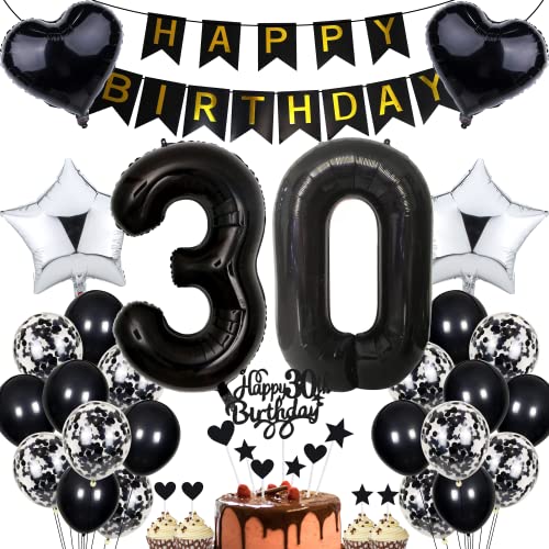 Jrzyhi Luftballon 30. Geburtstag Dekoration - Party Deko Schwarz für Männer und Frauen - Tortendeko 30 Jahre Jrzyhi Luftballon 30. Geburtstag Dekoration - Party Deko Schwarz für Männer und Frauen - Tortendeko 30 Jahre von Jrzyhi