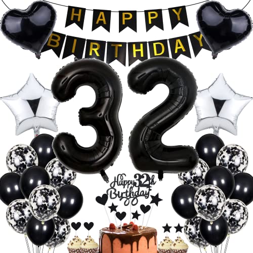 Jrzyhi Luftballon 32. Geburtstag Dekoration,Party Deko Schwarz Tortendeko Geburtstag 32 Jahre Männer,32 Geburtstag Frauen Männer,Tortendeko 32. Geburtstag Mann Frauen,Geburtstagsdeko 32 Jahre Frauen Jrzyhi Luftballon 32. Geburtstag Dekoration,Party Deko Schwarz Tortendeko Geburtstag 32 Jahre Männer,32 Geburtstag Frauen Männer,Tortendeko 32. Geburtstag Mann Frauen,Geburtstagsdeko 32 Jahre Frauen von Jrzyhi