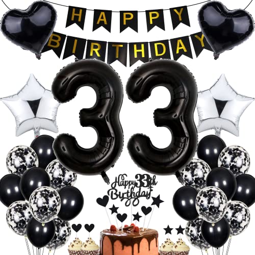 Jrzyhi Luftballon 33. Geburtstag Dekoration - Party Deko Schwarz Für Männer Und Frauen - Tortendeko Und Geburtstagsdeko Jrzyhi Luftballon 33. Geburtstag Dekoration - Party Deko Schwarz Für Männer Und Frauen - Tortendeko Und Geburtstagsdeko von Jrzyhi