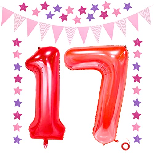 Jrzyhi Luftballon Geburtstag XXL Rot Riesen Folienballon in 32" 17 Jahr Dekoration Rot Zahl 17 Happy Birthday Ballon mit Glitter Banner,triangle Flag Banner für Hochzeit Jubiläum Party Deko Jrzyhi Luftballon Geburtstag XXL Rot Riesen Folienballon in 32" 17 Jahr Dekoration Rot Zahl 17 Happy Birthday Ballon mit Glitter Banner,triangle Flag Banner für Hochzeit Jubiläum Party Deko von Jrzyhi