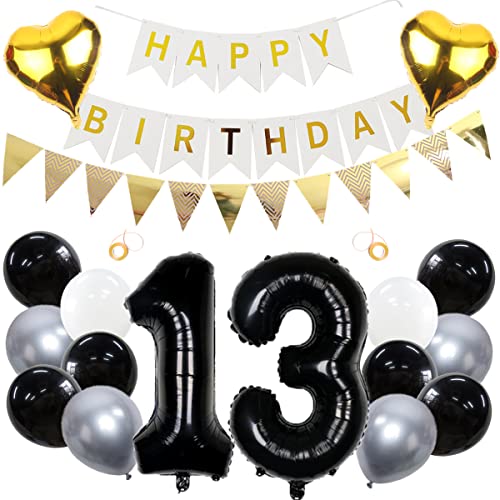 Jrzyhi Schwarz Riesen Folienballon in 32" luftballon 13 Geburtstag Frau 13 Jahr Dekoration Zahl 13 Party Folienballon mit Latexballons,Herz Ballons,Banners für Hochzeit Jubiläum Party Deko von Jrzyhi