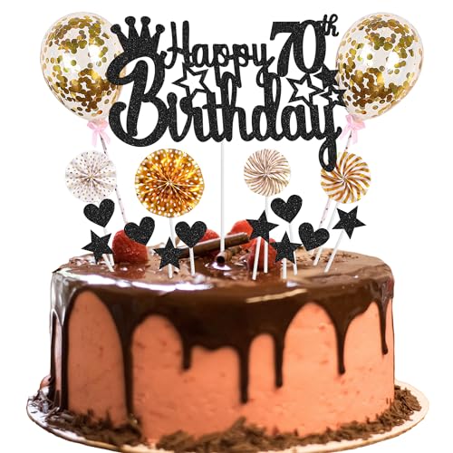 Tortendeko 70 Geburtstag Deko Happy 70th Birthday Tortendeko 70 jahre mann Kuchendeko 70. Geburtstag frau Schwarz Golden Tortendeko mann frauen Hello 70 Glitter Cake Topper für 70 Geburtstag von Jrzyhi