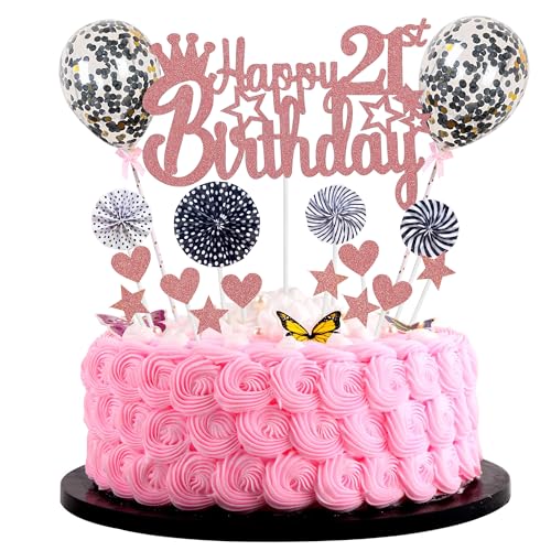 Tortendeko Mädchen 21. Geburtstag Cake Topper Rosegold Schwarz von Jrzyhi