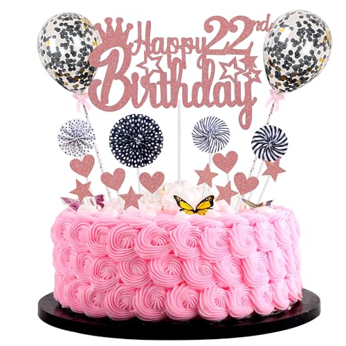 Tortendeko Mädchen 22. Geburtstag Cake Topper Rosegold Schwarz von Jrzyhi