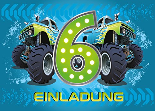 10 Einladungskarten 6. Kindergeburtstag Jungen Monstertruck sechste Geburtstag Jungs Geburtstagseinladungen Einladungen Kartenset Monster-Truck Auto von JuNa-Experten