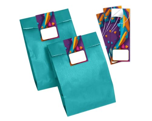 10 Geschenktüten/Petrol + 10 Aufkleber Klettern Jungen Mädchen Mitgebsel Kindergeburtstag Geschenktüten für Gastgeschenke einpacken beim Mädchengeburtstag Jungsgeburtstag von JuNa-Experten