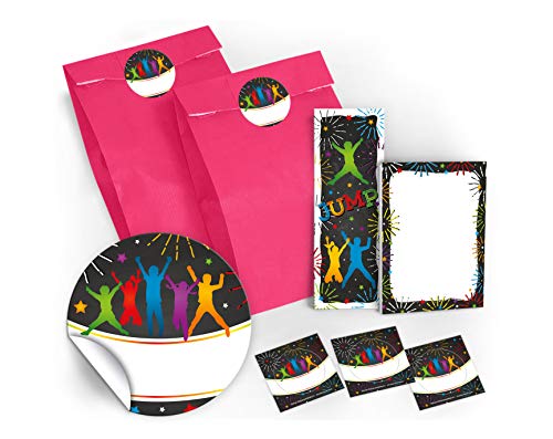 10 Lesezeichen + 10 Mini-Notizblöcke + 10 Geschenktüten / rosa + 10 Aufkleber Jump Party Trampolin Mitgebsel Gastgeschenk beim Kindergeburtstag Jungen Mädchen von JuNa-Experten