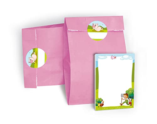 10 Mini-Notizblöcke + 10 Geschenktüten/Hellrosa + 10 Aufkleber Bauernhof Mitgebsel Gastgeschenk beim Kindergeburtstag Mädchen Jungen von JuNa-Experten