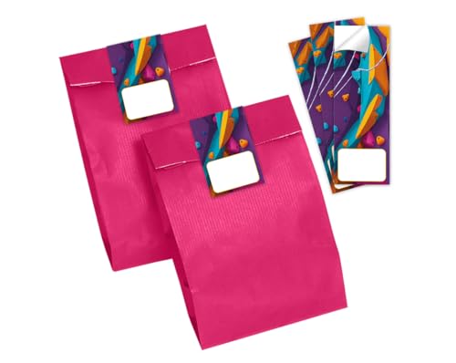 12 Geschenktüten/pink + 12 Aufkleber Klettern Jungen Mädchen Mitgebsel Kindergeburtstag Geschenktüten für Gastgeschenke einpacken beim Mädchengeburtstag Jungsgeburtstag von JuNa-Experten