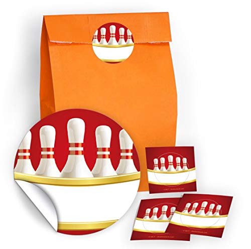 12 Geschenktüten / orange + 12 Aufkleber Bowling Party-Tüten für Gastgeschenk Mitgebsel bei Kindergeburtstag Mädchen Jungen Erwachsene von JuNa-Experten