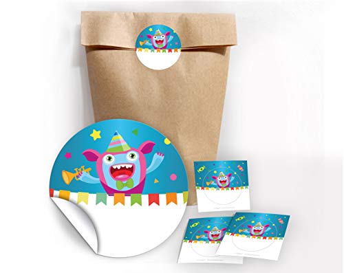 12 Geschenktüten/Natur + 12 Aufkleber Monster für Mitgebsel Gastgeschenk beim Kindergeburtstag Mädchen Jungen von JuNa-Experten
