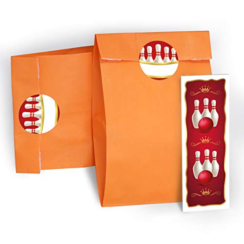 12 Geschenktüten/orange + 12 Aufkleber + 12 Lesezeichen Bowling Mitgebsel Gastgeschenk Kindergeburtstag Geburtstag Mädchen Jungen Erwachsene von JuNa-Experten