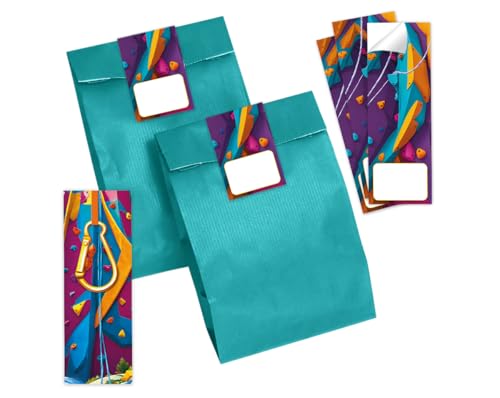 12 Lesezeichen + 12 Geschenktüten/Petrol + 12 Aufkleber Klettern Jungen Mädchen Mitgebsel Kindergeburtstag Gastgeschenke für Mädchengeburtstag Jungsgeburtstag Geburtstag von JuNa-Experten