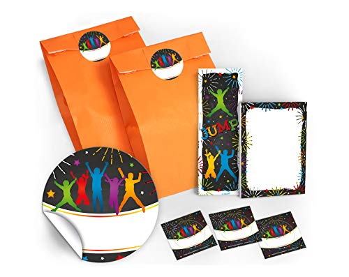 12 Lesezeichen + 12 Mini-Notizblöcke + 12 Geschenktüten / orange + 12 Aufkleber Jump Party Trampolin Mitgebsel Gastgeschenk beim Kindergeburtstag Jungen Mädchen von JuNa-Experten