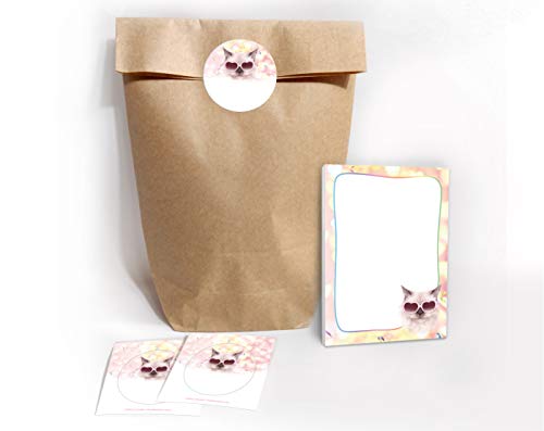 12 Mini-Notizblöcke + 12 Geschenktüten / Natur + 12 Aufkleber Katze Mitgebsel Gastgeschenk Kindergeburtstag Mädchen Jungen von JuNa-Experten
