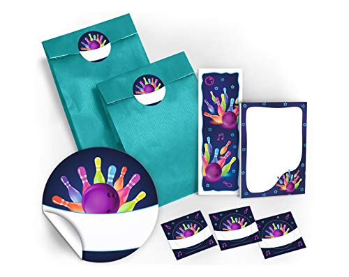 6 Lesezeichen + 6 Mini-Notizblöcke + 6 Geschenktüten/Petrol + 6 Aufkleber Bowling Mitgebsel Gastgeschenke beim Kindergeburtstag Mädchen Jungen von JuNa-Experten