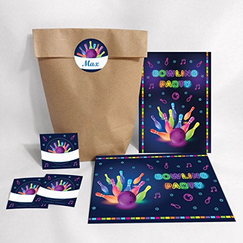 6-er Set Einladungskarten, Umschläge, Aufkleber, Tüten zum Kindergeburtstag Bowling für Mädchen und Jungen/Erwachsene/Bunte Einladungen zum Geburtstag/Geburtstagseinladungen 6-er Set Einladungskarten, Umschläge, Aufkleber, Tüten zum Kindergeburtstag Bowling für Mädchen und Jungen/Erwachsene/Bunte Einladungen zum Geburtstag/Geburtstagseinladungen von JuNa-Experten