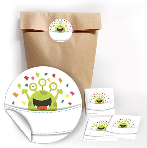 8 Geschenktüten + 8 Aufkleber lustige Monster für Mitgebsel Gastgeschenk beim Geburtstag Kindergeburtstag Hochzeit Taufe Mädchen Jungen (8 Tüten + 8 Aufkleber) von JuNa-Experten