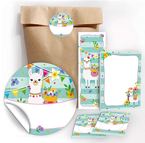JuNa-Experten 8 Lesezeichen + 8 Mini-Notizblöcke + 8 Geschenktüten/Natur + 8 Aufkleber Lama Mitgebsel Gastgeschenk beim Kindergeburtstag Mädchen von JuNa-Experten