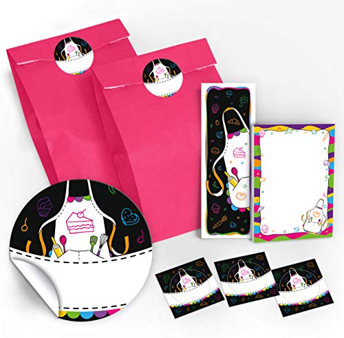 8 Lesezeichen + 8 Mini-Notizblöcke + 8 Geschenktüten/rosa + 8 Aufkleber Back-Party Koch-Party Mitgebsel Gastgeschenk beim Kindergeburtstag Jungen Mädchen von JuNa-Experten