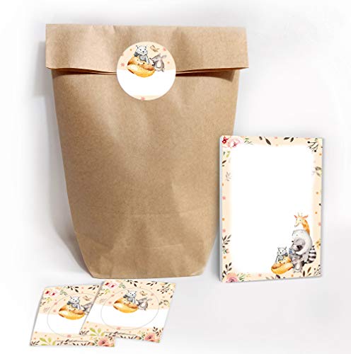 8 Mini-Notizblöcke + 8 Geschenktüten/Natur + 8 Aufkleber Tiere Waldtiere Mitgebsel Gastgeschenk Kindergeburtstag Mädchen Jungen von JuNa-Experten