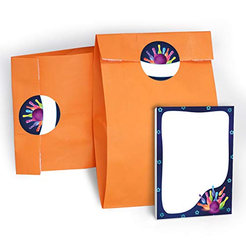 8 Mini-Notizblöcke + 8 Geschenktüten/orange + 8 Aufkleber Bowling für Mitgebsel Gastgeschenke beim Kindergeburtstag Mädchen Jungen von JuNa-Experten
