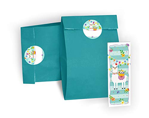 JuNa-Experten 10 Lesezeichen + 10 Geschenktüten/blau + 10 Aufkleber Lama Mitgebsel Gastgeschenk beim Kindergeburtstag Mädchen von JuNa-Experten