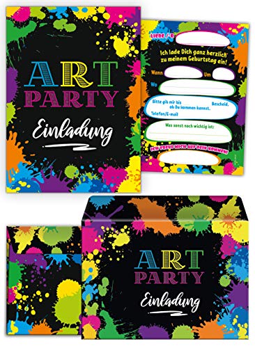 JuNa-Experten 12 Einladungskarten inc. 12 Umschläge zum Kindergeburtstag Art-Party Basteln Einladungen Geburtstag von JuNa-Experten