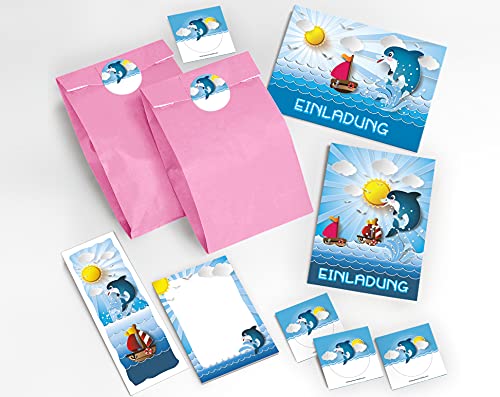 JuNa-Experten 12 Einladungskarten zum Kindergeburtstag Delfin für Mädchen und Jungen/Schwimmbad/incl. 12 Umschläge, 12 Tüten/Hellrosa, 12 Aufkleber, 12 Lesezeichen, 12 Blöcke JuNa-Experten 12 Einladungskarten zum Kindergeburtstag Delfin für Mädchen und Jungen/Schwimmbad/incl. 12 Umschläge, 12 Tüten/Hellrosa, 12 Aufkleber, 12 Lesezeichen, 12 Blöcke von JuNa-Experten