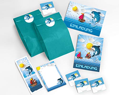 JuNa-Experten 12 Einladungskarten zum Kindergeburtstag Delfin für Mädchen und Jungen/Schwimmbad/incl. 12 Umschläge, 12 Tüten/blau, 12 Aufkleber, 12 Lesezeichen, 12 Blöcke JuNa-Experten 12 Einladungskarten zum Kindergeburtstag Delfin für Mädchen und Jungen/Schwimmbad/incl. 12 Umschläge, 12 Tüten/blau, 12 Aufkleber, 12 Lesezeichen, 12 Blöcke von JuNa-Experten