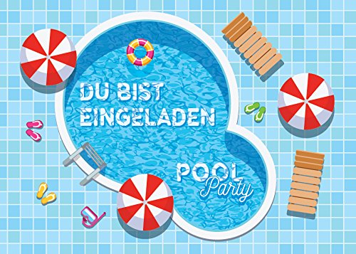 JuNa-Experten 12 Einladungskarten zum Kindergeburtstag Schwimmbad Party/Pool Party/schöne und Bunte Einladungen von JuNa-Experten
