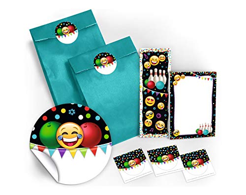 JuNa-Experten 12 Lesezeichen + 12 Mini-Blöcke + 12 Aufkleber + 12 Geschenktüten/blau Mitgebsel Bowling Kindergeburtstag Mädchen Jungen Gastgeschenke von JuNa-Experten