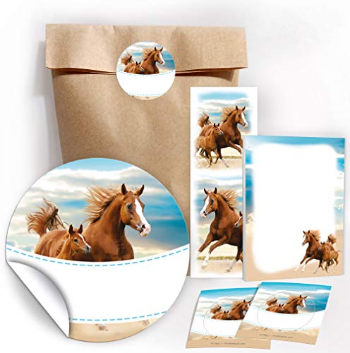 JuNa-Experten 6 Lesezeichen + 6 Mini-Notizblöcke + 6 Geschenktüten / Natur + 6 Aufkleber Zwei Pferde Mitgebsel Gastgeschenk beim Kindergeburtstag Mädchen von JuNa-Experten