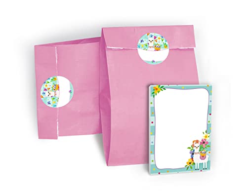 JuNa-Experten 6 Mini-Notizblöcke + 6 Geschenktüten/Hellrosa + 6 Aufkleber Lama Mitgebsel Gastgeschenk beim Kindergeburtstag Mädchen von JuNa-Experten