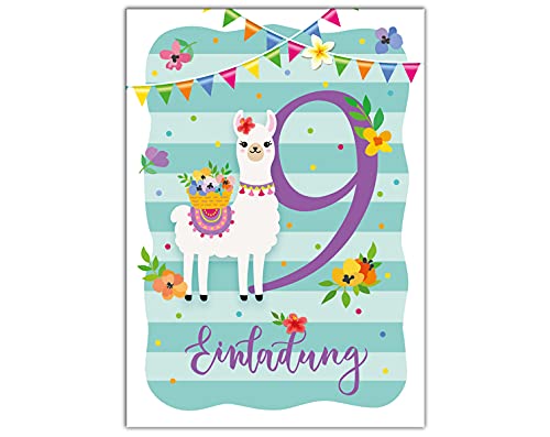 JuNa-Experten 8 Einladungskarten zum 9. Kindergeburtstag Lama Einladungen neunte Geburtstag Mädchen JuNa-Experten 8 Einladungskarten zum 9. Kindergeburtstag Lama Einladungen neunte Geburtstag Mädchen von JuNa-Experten