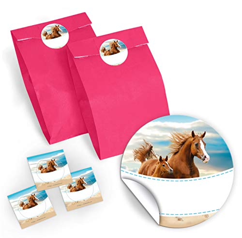JuNa-Experten 8 Geschenktüten/rosa + 8 Aufkleber Zwei Pferde für Mitgebsel Gastgeschenk beim Kindergeburtstag Mädchen von JuNa-Experten