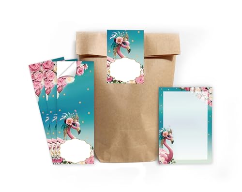 JuNa-Experten 8 Notizblöcke + 8 Geschenktüten/Natur + 8 Aufkleber Mädchen Flamingo Mitgebsel Kindergeburtstag Gastgeschenke für Mädchengeburtstag Geburtstag Mädchen von JuNa-Experten