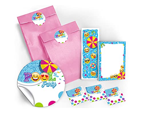 JuNa-Experten Mitgebsel Kindergeburtstag 12 Geschenktüten/Hellrosa + 12 Aufkleber + 12 Lesezeichen + 12 Mini-Notizblöcke Schwimmbad/Gastgeschenke für Kinder Junge Mädchen Geburtstag Giveaways von JuNa-Experten