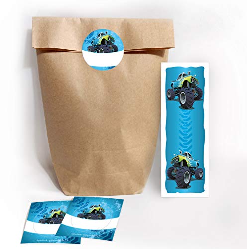 Mitgebsel Set aus 12 Geschenktüten/Natur, 12 Aufkleber und 12 Lesezeichen Monster-Truck/Gastgeschenk bei Geburtstag Kindergeburtstag für Kinder Jungen Mitgebsel Set aus 12 Geschenktüten/Natur, 12 Aufkleber und 12 Lesezeichen Monster-Truck/Gastgeschenk bei Geburtstag Kindergeburtstag für Kinder Jungen von JuNa-Experten