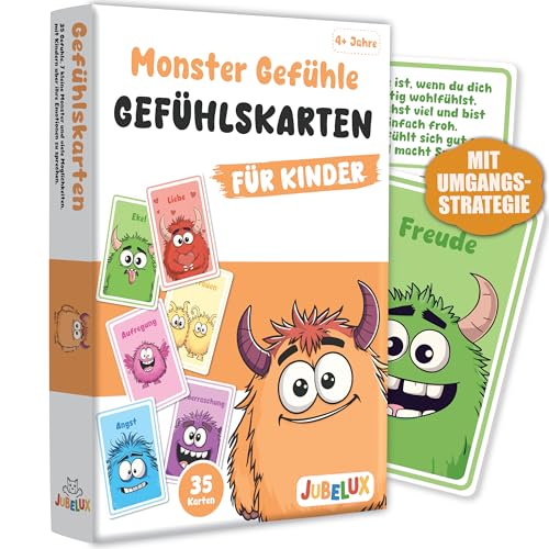 Jubelux Gefühlskarten für Kinder - Monster Emotionskarten Set zur Förderung von Empathie & sozialen Fähigkeiten - 35 Karten mit Erklärtext + Umgangstrategie - Gefühlen & Gesichtsausdrücken Jubelux Gefühlskarten für Kinder - Monster Emotionskarten Set zur Förderung von Empathie & sozialen Fähigkeiten - 35 Karten mit Erklärtext + Umgangstrategie - Gefühlen & Gesichtsausdrücken von Jubelux