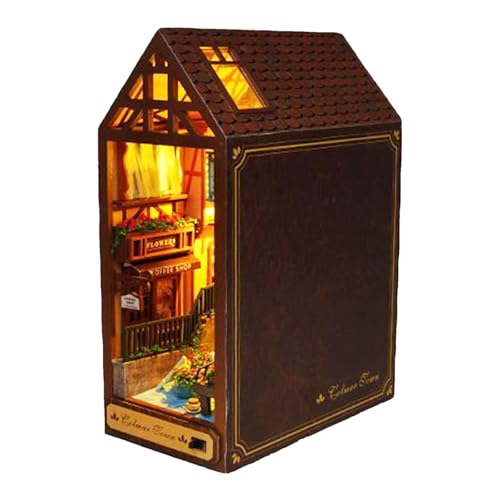 Jubepk Book Niche - 3D Holz Puzzle | LED Beleuchtetes Lernspielzeug Haus Modell Für Lesezimmer Kinder Erwachsene Weihnachten Halloween von Jubepk