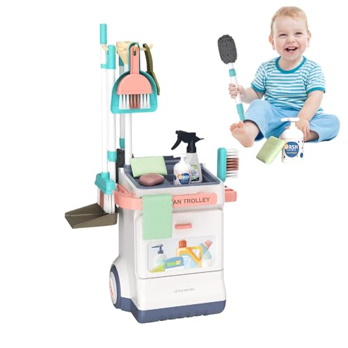 Jubepk Kids Cleaning Toy Set, Cleaning Cart Toys, 19x12.2x27.95 Inches, Fun Broom Sets, Helping with Chores, Cleaner Kit Kids for Birthday, and Family Time Activities (Multicolor) von Jubepk