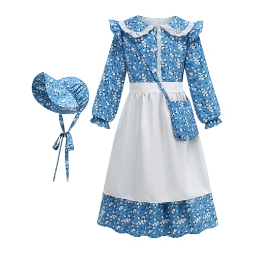 Jubepk Kolonial Pionier| Langarm Kolonialstil Dorfkostüm Historisches | Verung Für Tochter Schule Halloween Alltag Ostern Theater Fotoshoot Picknick Feste von Jubepk
