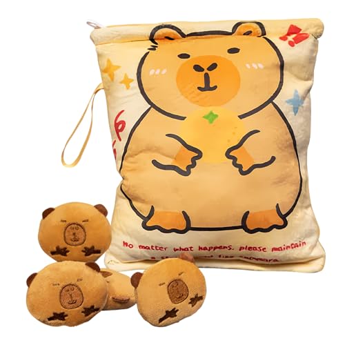 Jubepk Snack Bags Kids Capybara Plush Bag Stuffed Cushion Pillow Comfortable and Soft Texture Attached Dolls, Perfect for Holding Candy Gummy and Decorating Kids Room von Jubepk