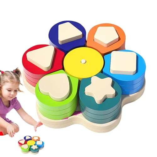 Jubepk Wooden Sorting Stacking Toys, Color Shape Sorting Blocks, 6.89x6.89x1.57 Inch, Educational Toy, Fine Motor Skill, Safe Wooden Puzzle for Toddler and Kids (Multicolor) von Jubepk